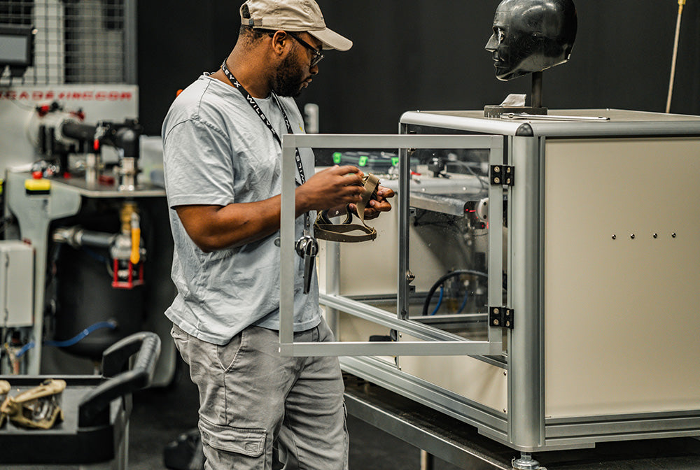 Wiley X employee working in our safety testing lab