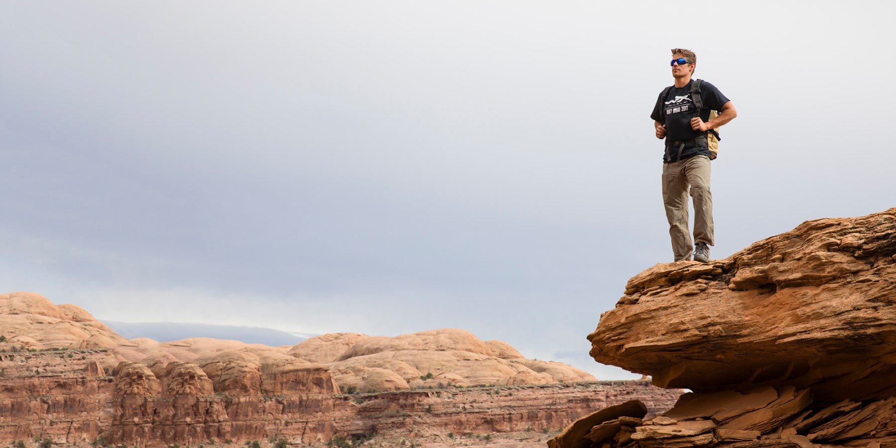 Hiker on top of rocks wearing Wiley X