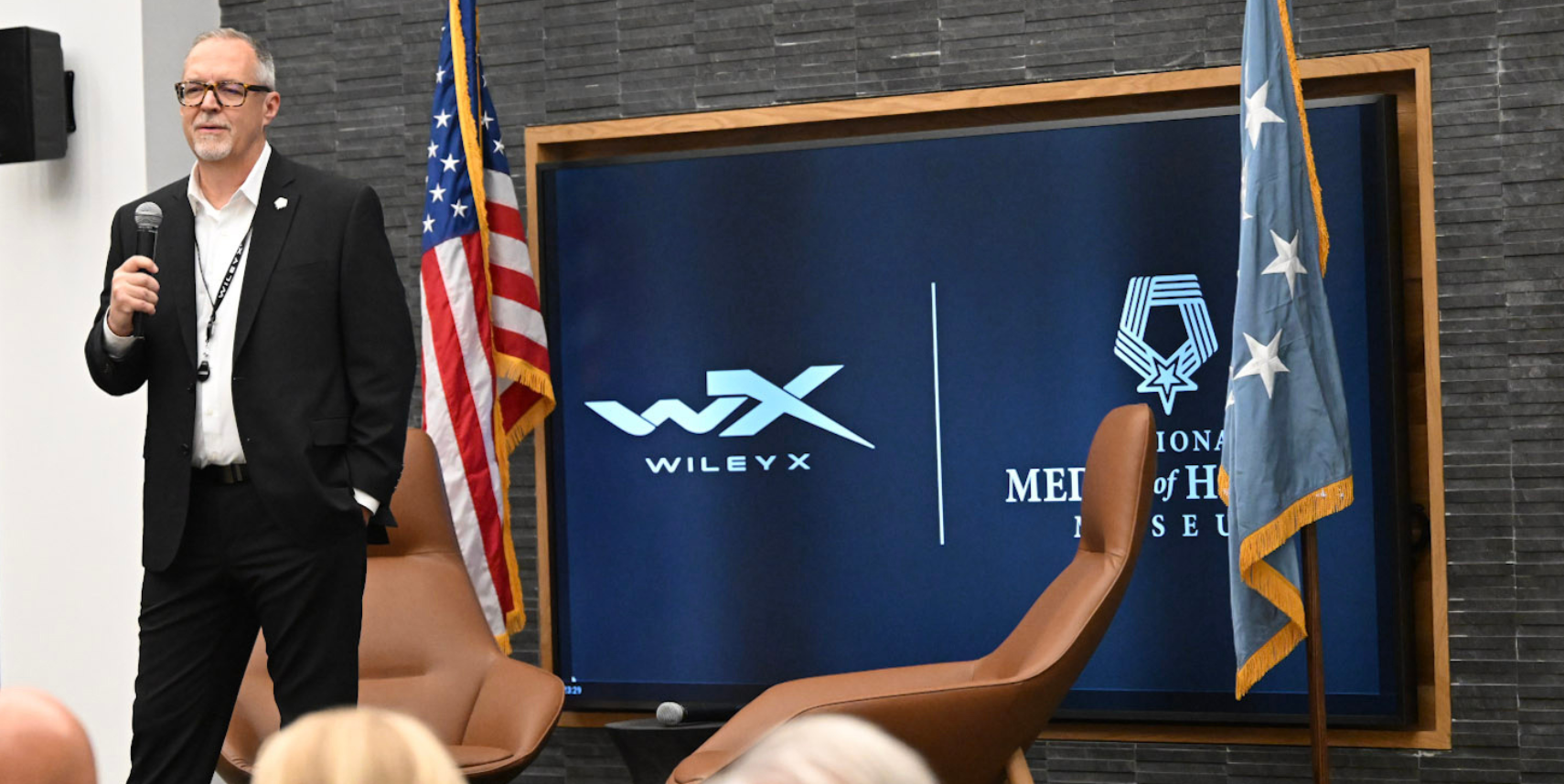 Myles Freeman speaking at Wiley X about The National Medal of Honor Museum.